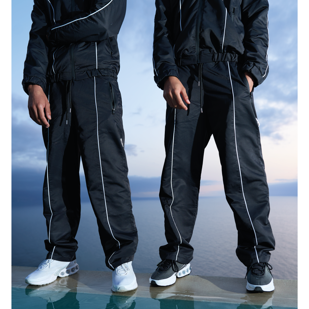 NYLON PIPING TRACKPANTS BLACK