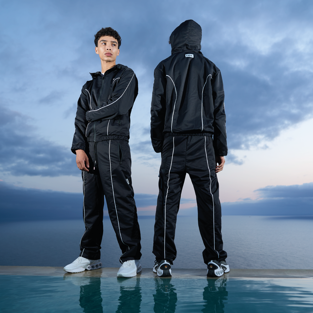 NYLON PIPING TRACKPANTS BLACK